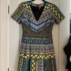 Plenty by Tracy Reese Blue / Green / Yellow Patterned Fit & Flare Dress